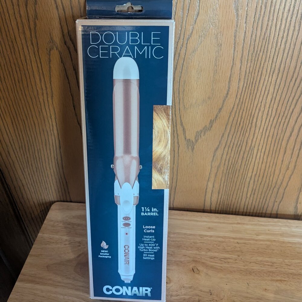 New Conair Curing Iron Double Ceramic 1.25 inch Barrel‎ Loose Curls Fast Heating